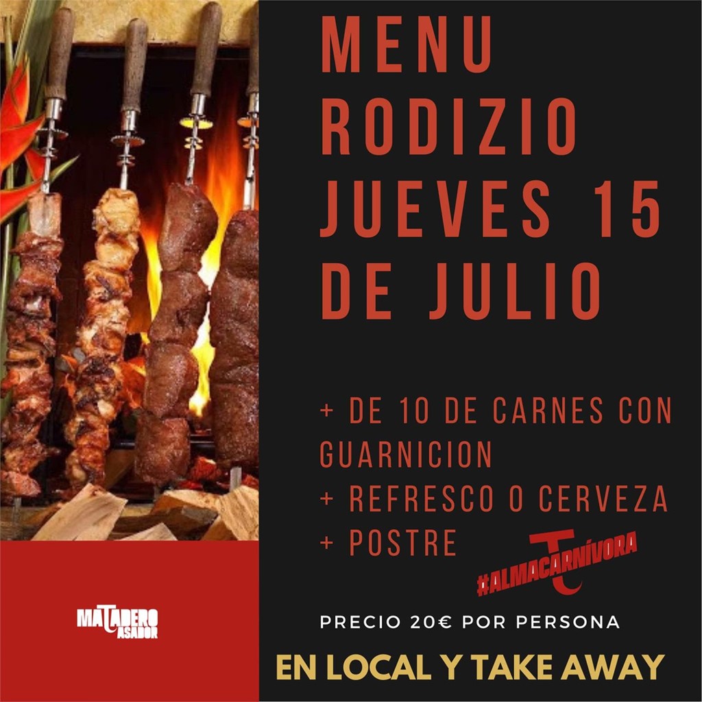 MENU RODIZIO JUEVES 15 DE JULIO